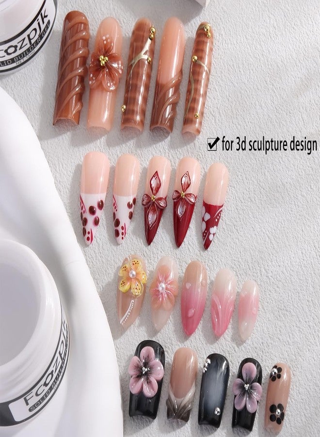 Fcozpjk Hard Gel for Nails, 4 Colors Solid Builder Gel Kit with Silicone Carving Mold Clear Pearly White Brown Nude Pink 3D Sculpting Gels Flower Charms DIY Modeling Design Nail Salon Supplies - Image 4
